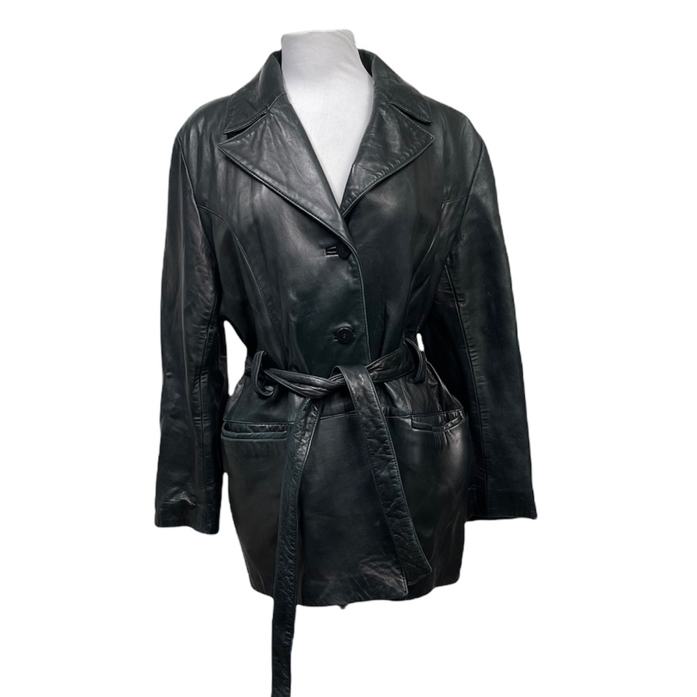 Red Kid Black Label Women's Black Belted Distressed Leather Jacket Sz Large USA